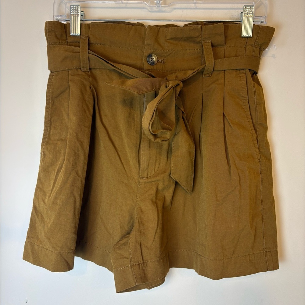 Madewell Paper Bag Dress Shorts Linen Women's Size 2 Toffee Tan Tie Preppy Basic